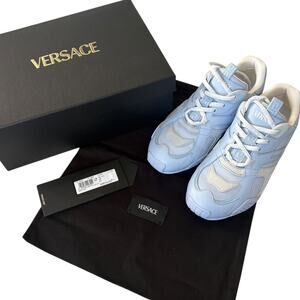 Versace Galaxia Light Blue Suede Leather Low Top Sneakers US 7 EU 37 Logo Sporty